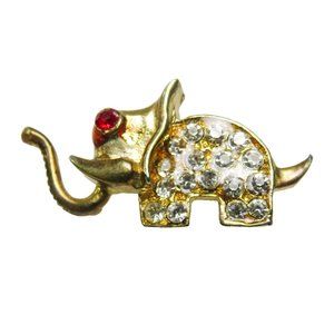 Vintage Goldtone Elephant Faux Ruby Red Eye & Rhinestones 1.75" Stick Hat Pin
